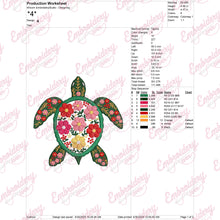 Colorful Botanical See Turtle Embroidery Design