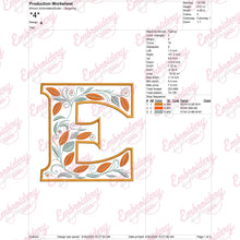 Floral Alphabet Letter E Embroidery Design