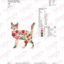 Tropical Leaves And Flowers Cat Embroidery Design