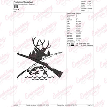 Deer and Fish Hunting Embroidery Design