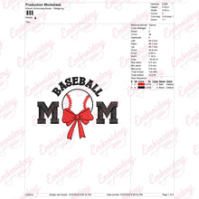 Baseball Mom with Bow Embroidery Design