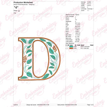 Floral Alphabet Letter D Embroidery Design