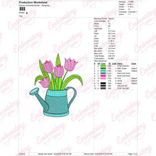 Tulips In Watering Can Embroidery Design
