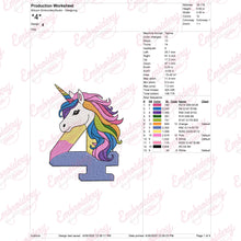Unicorn Number 4th Birthday Embroidery Design