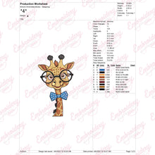Cartoon Giraffe With Glasses Embroidery Design