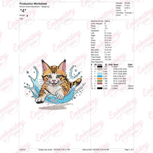 Playful Cute Cat In Water Embroidery Design