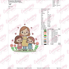 Cute Mom and Daughters Embroidery Design