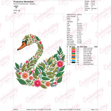 Tropical Leaves And Flowers Swan Embroidery Design