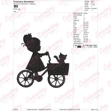 Little Girl Cycling With Cat Embroidery Design