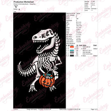 Halloween T-Rex Dinosaur Skeleton with Pumpkin Embroidery Design