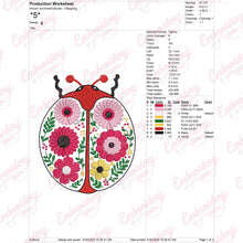 Colorful Botanical Ladybug Embroidery Design