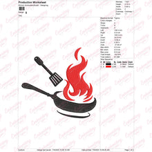 Frying Pan With Fire Cooking Kitchen Embroidery Design