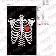 Halloween Skeleton Rib Cage With Heart Embroidery Design