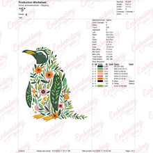 Colorful Botanical Penguin Embroidery Design