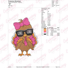 Thanksgiving Gobble Girl Bow Turkey Embroidery Design
