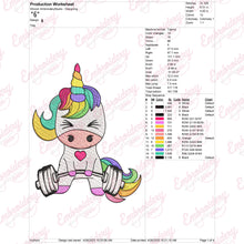 Unicorn Weightlifting Embroidery Design