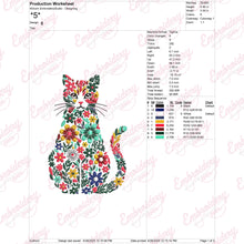 Colorful Botanical Kitty Cat Embroidery Design