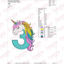 Unicorn Number 3rd Birthday Embroidery Design