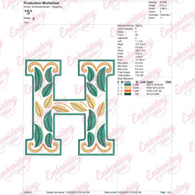 Floral Alphabet Letter H Embroidery Design