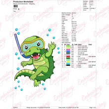 Alligator Diving Embroidery Design