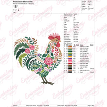 Colorful Botanical Rooster Embroidery Design