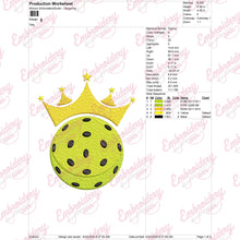 Pickleball With Crown Embroidery Design