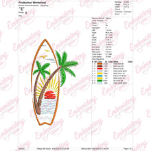 Palm Tree Surfboard Embroidery Design
