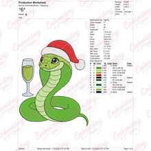 Santa Hat Snake with Drink Christmas Embroidery Design
