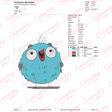 Cute Blue Cartoon Bird Embroidery Design