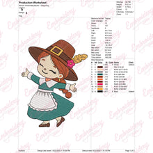 Sweet Pilgrim Girl Thanksgiving Embroidery Design