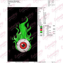 Green Fire Eye Embroidery Design