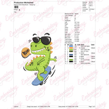 Cute Dinosaur Playing Skateboard Embroidery Design