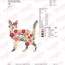 Tropical Leaves And Flowers Cat Embroidery Design