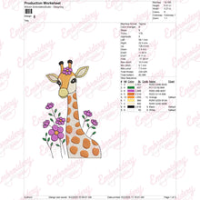 Giraffe with Flowers Machine Embroidery Design