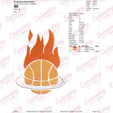 Flaming Basketball Patch Embroidery Design