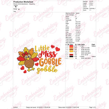 Little Miss Gobble Gobble Thanksgiving Embroidery Design