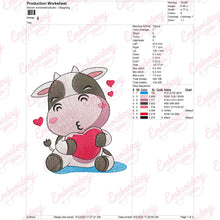 Cartoon Cow With Heart Embroidery Design