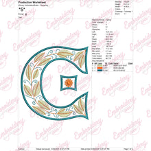 Floral Alphabet Letter C Embroidery Design