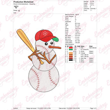 Christmas Snowman Baseball Player Embroidery Design