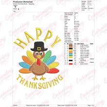 Cute Happy Thanksgiving Turkey Embroidery Pattern