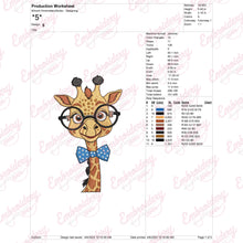 Cartoon Giraffe With Glasses Embroidery Design