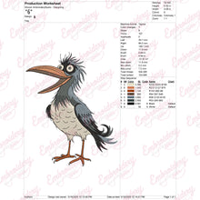 Cartoon Bird With Long Beak Embroidery Design