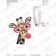 Giraffe Glasses Bubble Gum Embroidery Design