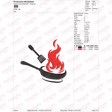 Frying Pan With Fire Cooking Kitchen Embroidery Design