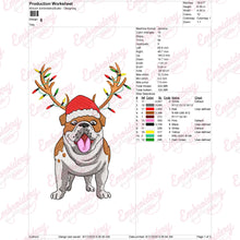Christmas English Bulldog Reindeer Dog Embroidery Design