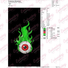 Green Fire Eye Embroidery Design