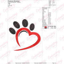 Beautiful Heart Paw Embroidery Design