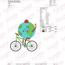 Planet Earth Riding Bicycle Embroidery Design