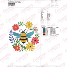 Bee Wreath Of Flowers & Leaves Embroidery Design