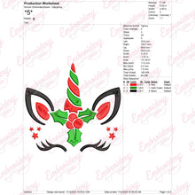 Christmas Unicorn Face Embroidery Design